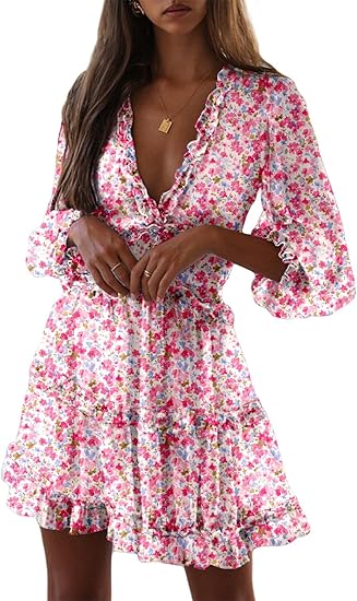 Eden™ | Vestido Corto con Estampado Floral, Volantes y Mangas Largas