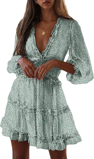 Eden™ | Vestido Corto con Estampado Floral, Volantes y Mangas Largas