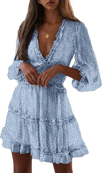 Eden™ | Vestido Corto con Estampado Floral, Volantes y Mangas Largas