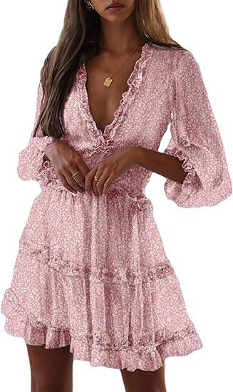 Eden™ | Vestido Corto con Estampado Floral, Volantes y Mangas Largas