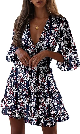 Eden™ | Vestido Corto con Estampado Floral, Volantes y Mangas Largas