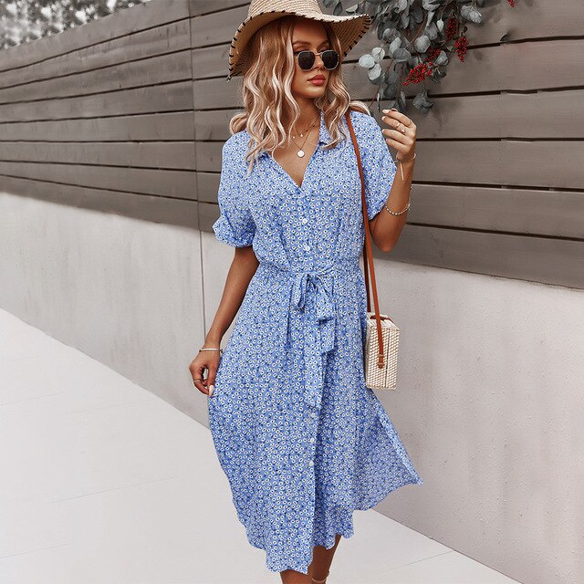 Fiorella™ - Vestido largo cuello en v estampado floral