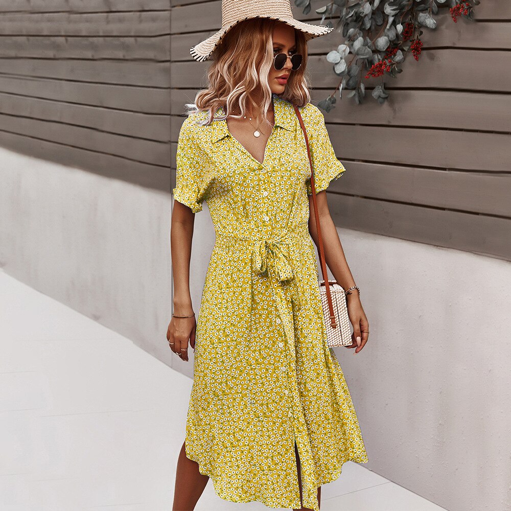 Fiorella™ - Vestido largo cuello en v estampado floral