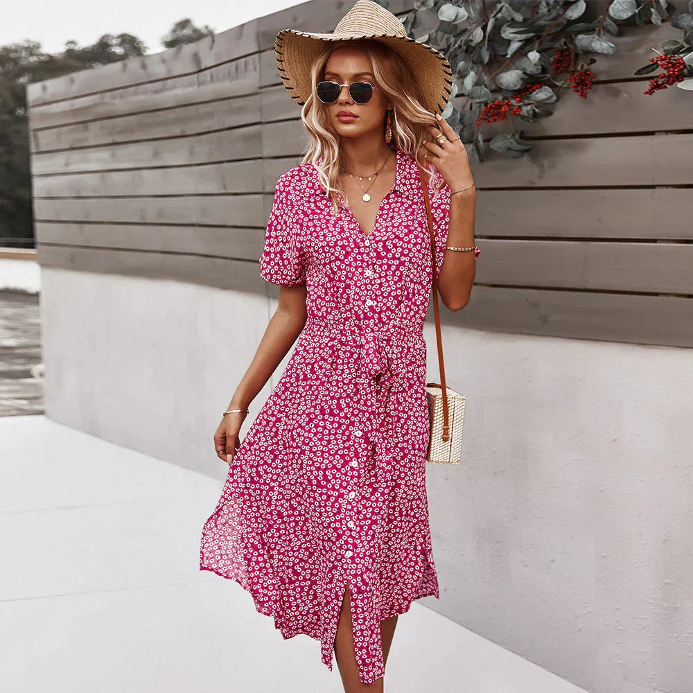 Fiorella™ - Vestido largo cuello en v estampado floral