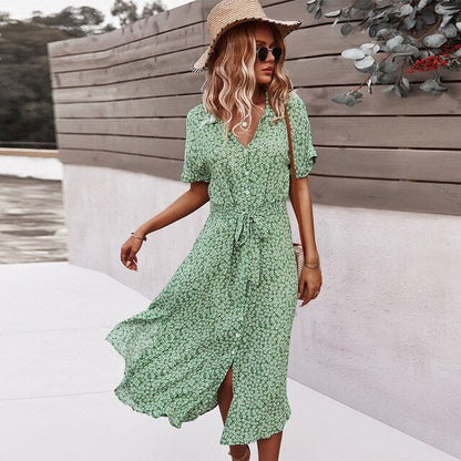 Fiorella™ - Vestido largo cuello en v estampado floral